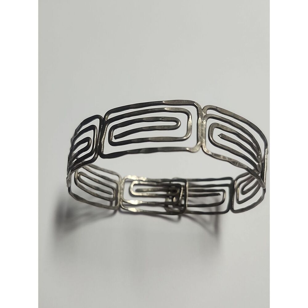Geometric Openwork Silver Bracelet 8.5"